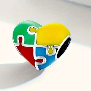 silver autism Puzzle Heart Charm for bracelet or necklace NWT